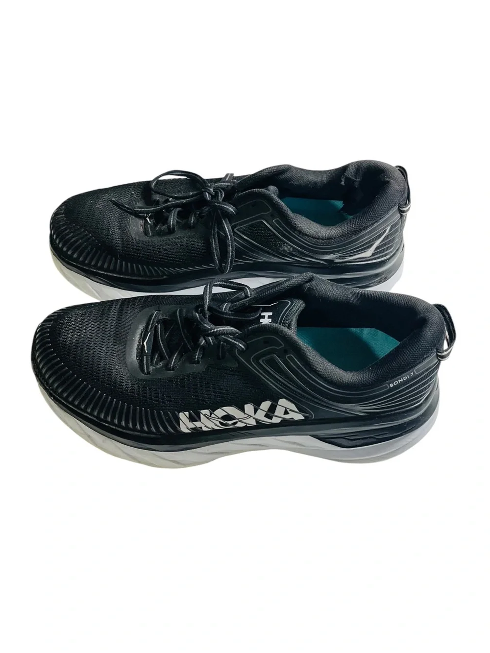 Hoka One One Bondi 7 Black Sz 10.5 D Wide Running Shoe 1110531 BWHT Max Cushion